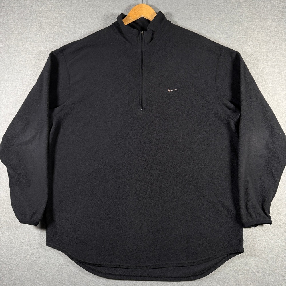 Vintage Nike Therma-FIT Mens XL Black 1/4 Zip Fleece Pullover Embroidered Logo